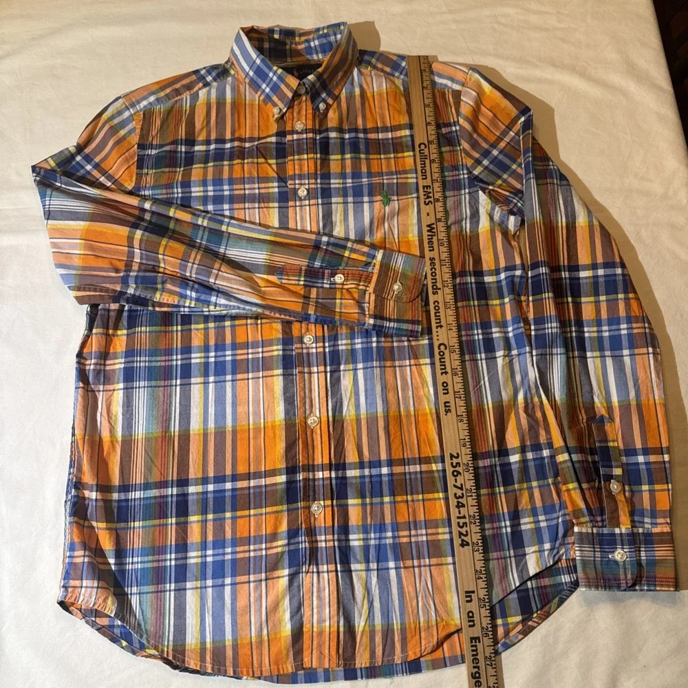 Ralph Lauren Boys Shirt Lot L 14-16 White SS & XL 18-20 Plaid Blue Orange LS